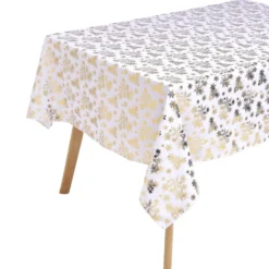 Nappe en tissu blanche motifs étoiles dorées 140x300cm
