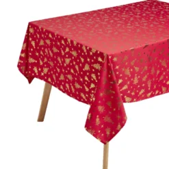 Nappe en tissu rouge motif sapin doré 140x300cm
