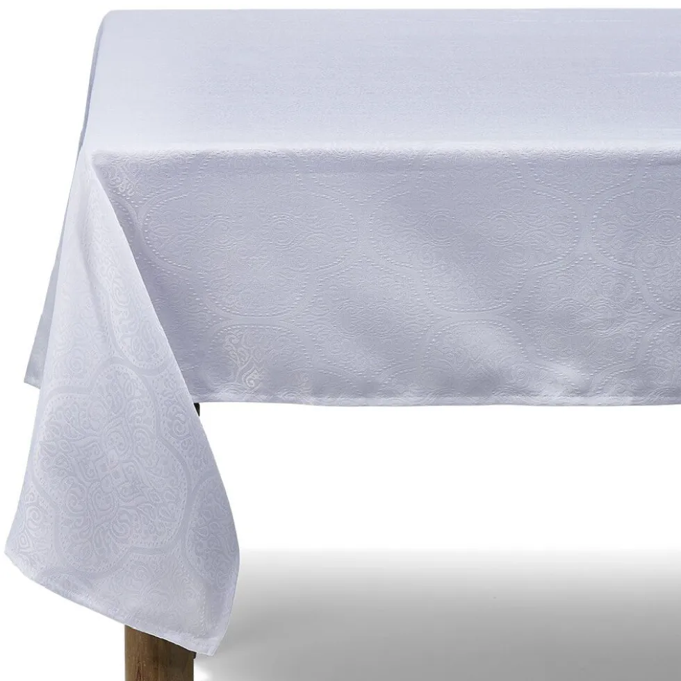 Nappe jacquard blanche motif arabesque L 250 cm
