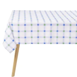 Nappe rectangulaire en coton blanc vichy bleu vert 150x250cm