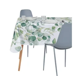 Nappe rectangulaire plastique blanc motif feuillage vert 140x250cm