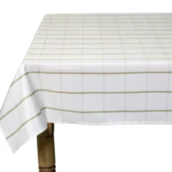 Nappe rectangulaire polyester blanche liseré kaki 150x250cm