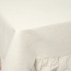 Nappe rectangulaire à volants coton gaufré beige 140x250cm