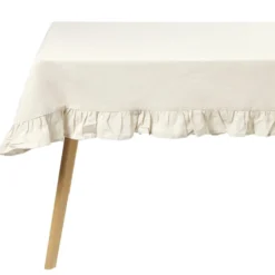 Nappe rectangulaire à volants coton gaufré beige 140x250cm