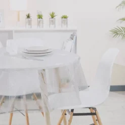 Nappe ronde plastique transparent motif pissenlit blanc