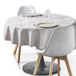 Nappe ronde tissu jacquard motif relief gris Ø160cm