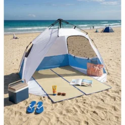 Natte de plage paille contour bleu 60x180cm