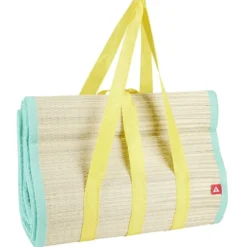 Natte de plage 2 personnes Funky paille naturel et vert 180x180cm