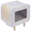 Niche pour chat ou chien en bois et tissu beige avec grattoir 48x48xH38cm