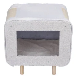 Niche pour chat ou chien en bois et tissu beige avec grattoir 48x48xH38cm
