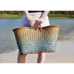 Panier de plage en fibre naturelle et cuir (plusieurs modèles)