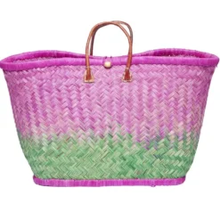 Panier de plage en fibre naturelle et cuir (plusieurs modèles)