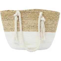 Panier de plage jacinthe d'eau tressée beige et crème 48x15xH27cm