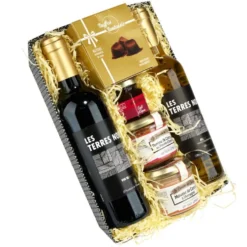 Panier gourmand Noël garni 2 bouteilles de vin 2 pâtés avec truffes et confit