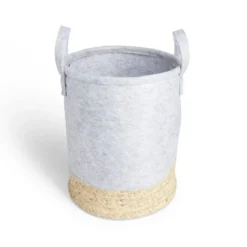 Panière de rangement ronde jacinthe d'eau et feutrine gris clair Ø25xH30cm