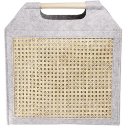 Panière feutrine et bambou grise Grand modèle 47x17xH42cm