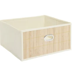 Panière rangement Box Cube tissu façade bambou 31x31xH15cm