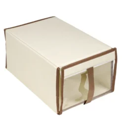 Panière rangement chaussures 12L polycoton beige et marron 34x22xH16cm