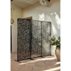 Panneau décoratif design feuillage métal ajouré noir 50xH130cm