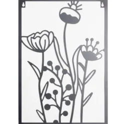 Panneau décoratif mural en métal noir motif floral 28xH40cm