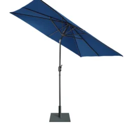 Parasol centré Havane carré inclinable à manivelle bleu foncé 250x250xH245cm
