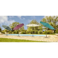 Parasol centré rond Java inclinable hauteur ajustable gris UPF50+ Ø250xH185-245cm