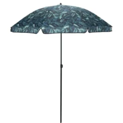 Parasol centré Sun motif feuillage exotique vert Ø160xH195cm