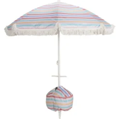 Parasol de plage anti envol toile rayures multicolores UPF50+ Ø160xH195cm