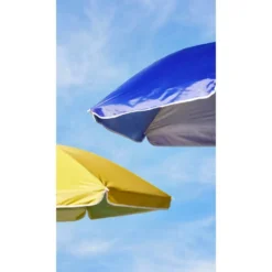 Parasol de plage UPF 50+ toile colorée Ø140xH175cm (2 modèles bleu ou jaune)