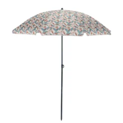 Parasol rond centré inclinable Sun motif feuillage UPF30+ Ø160xH195cm