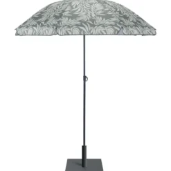 Parasol rond centré inclinable Sun motif feuillage vert UPF30+ Ø160xH195cm