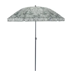 Parasol rond centré inclinable Sun motif feuillage vert UPF30+ Ø160xH195cm