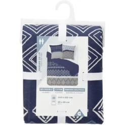 Parure de lit bleue et grise L240X220 cm et 2 taies d'oreiller