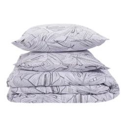 Parure de lit 2 personnes 240x220cm coton motif feuillage blanc et noir