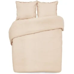 Parure de lit 2 personnes 220x240cm effet lin rose nude uni