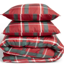 Parure de lit 2 personnes 240x220cm Noël tartan rouge