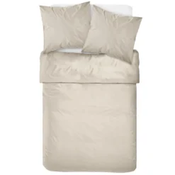 Parure de lit 2 personnes 240x220cm polyester tissu satiné beige