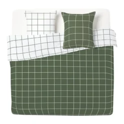 Parure de lit 2 personnes 240x260cm quadrillage vert et blanc