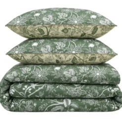 Parure de lit 2 personnes 220x240cm 2 taies 63x63cm coton floral vert
