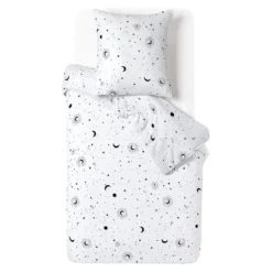 Parure de lit 1 personne 140x200cm motif lune étoile blanc