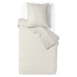 Parure de lit 1 personne 140x200cm motif pois beige