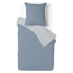 Parure de lit 1 personne 140x200cm polycoton réversible bleu