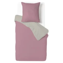 Parure de lit 1 personne 140x200cm polycoton réversible rose