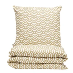 Parure de lit 1 personne 140x200cm polyester motif vague japonaise marron et blanc