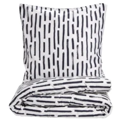 Parure de lit 1 personne 140x200 réversible polyester imprimé noir et blanc