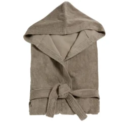 Peignoir avec capuche en coton L120cm - 2 modèles marron ou blanc