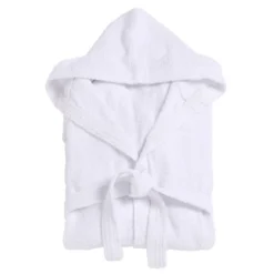 Peignoir avec capuche en coton L120cm - 2 modèles marron ou blanc