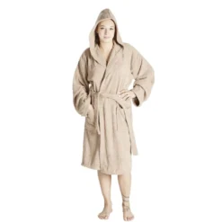 Peignoir éponge à capuche 100% coton marron clair