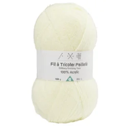 Pelote de fil à tricoter acrylique paillettes blanc écru 100Gr