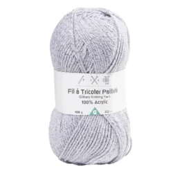 Pelote de fil à tricoter acrylique paillettes bleu 100Gr